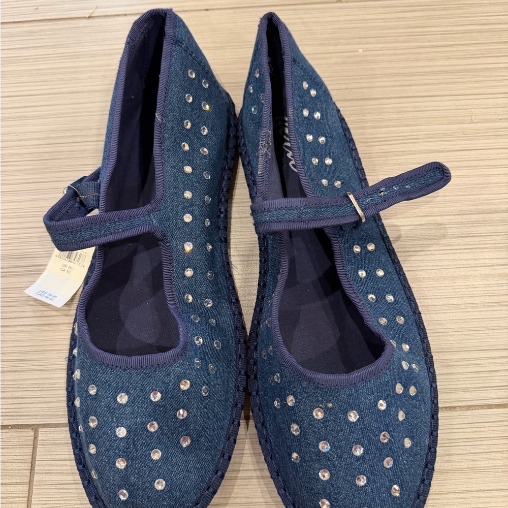 Aerie Denim Mary Jane Ballet Flats Women's Shoes, Size 10